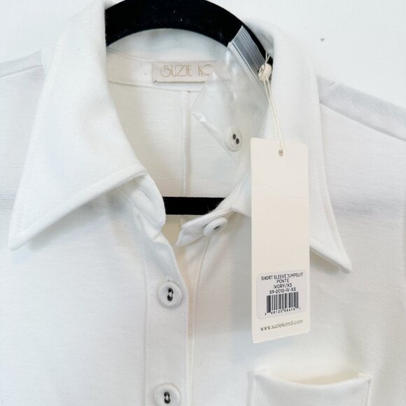 Suzie Kondi | NWT Short-Sleeve Jumpsuit in Ivory White Ponte | made in LA - Picture 7 of 9